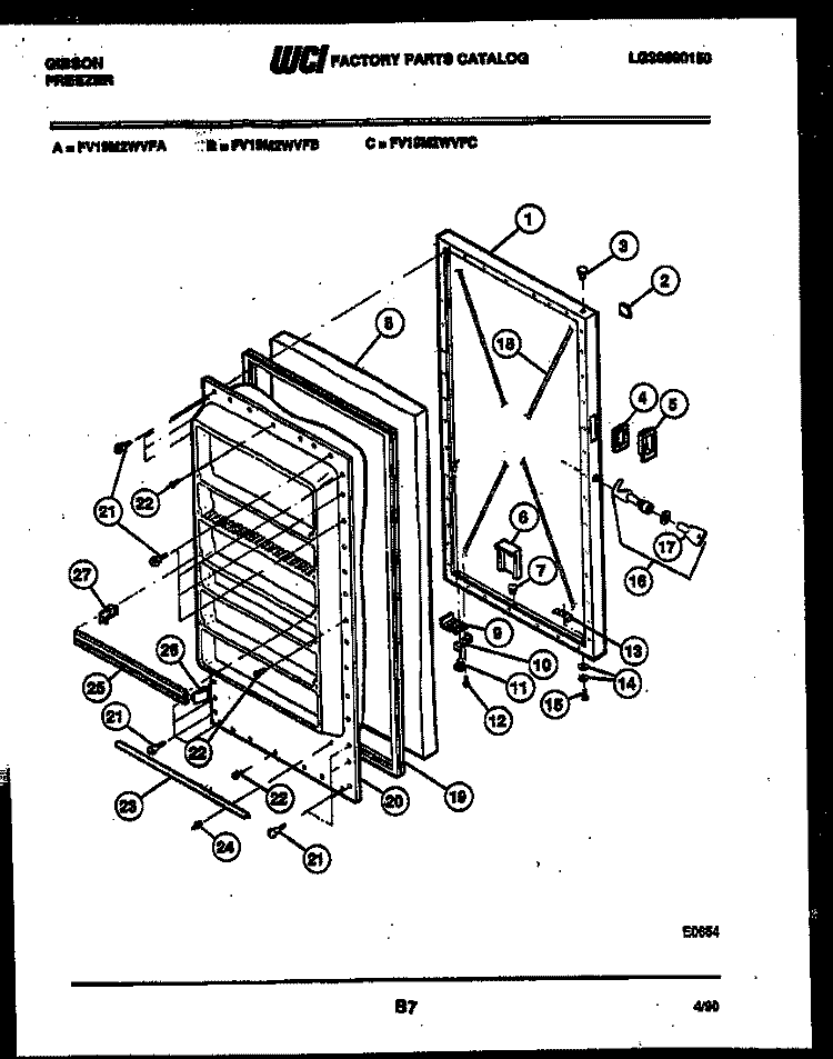 DOOR PARTS Diagram and Parts List for FV19M2WVFC  Gibson Freezer