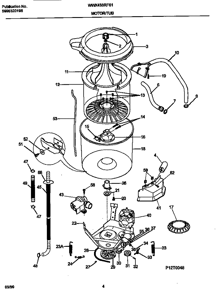 MOTOR / TUB Diagram and Parts List for WWX433RFS1  Frigidaire Washer