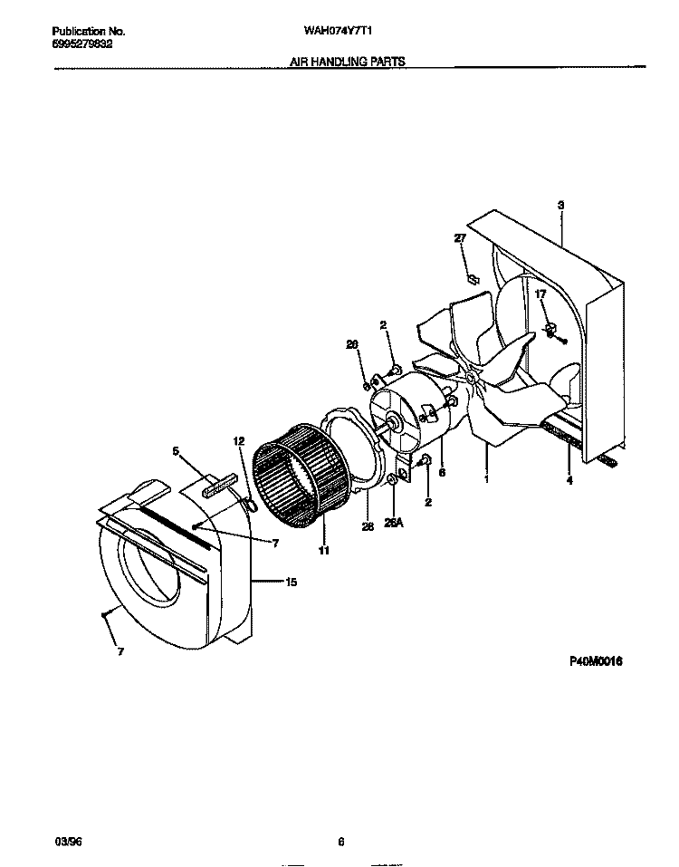 AIR HANDLING PARTS Diagram and Parts List for WAH074Y7T1  Frigidaire Air Conditioner