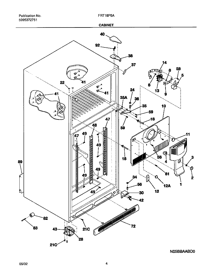 CABINET Diagram and Parts List for FRT18P5AB7  Frigidaire Refrigerator
