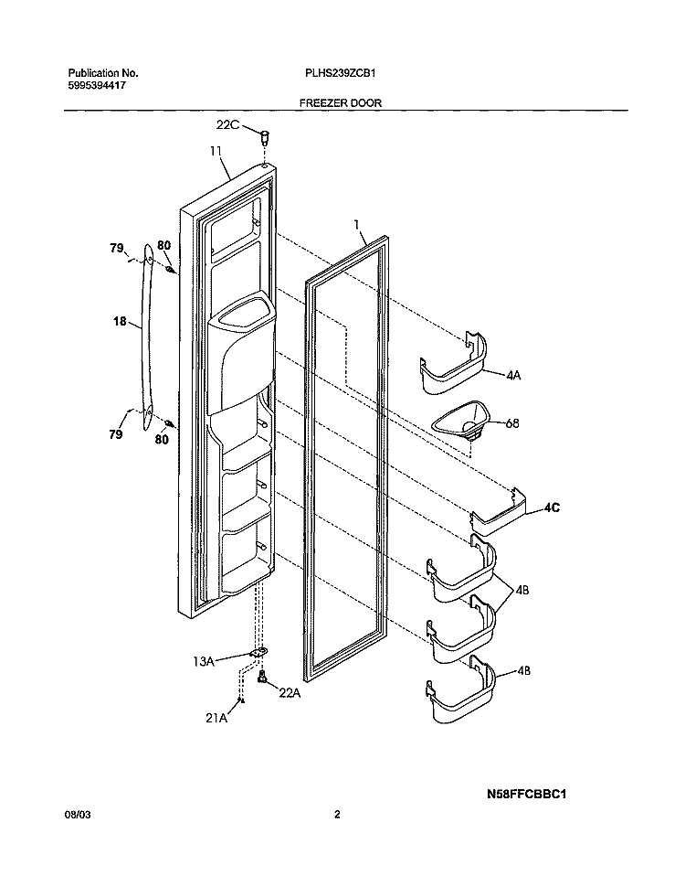 FREEZER DOOR Diagram and Parts List for PLHS239ZCB1  Frigidaire Refrigerator