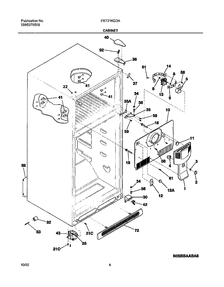 CABINET Diagram and Parts List for FRT21KD3AZ5  Frigidaire Refrigerator