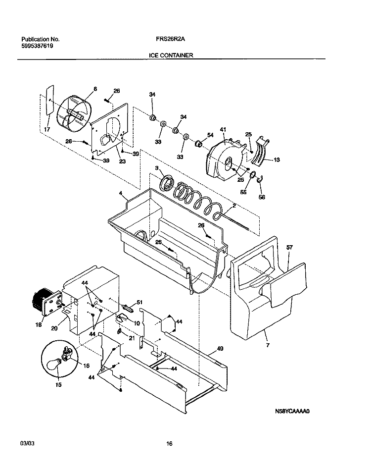 ICE CONTAINER Diagram and Parts List for FRS26R2AW5  Frigidaire Refrigerator