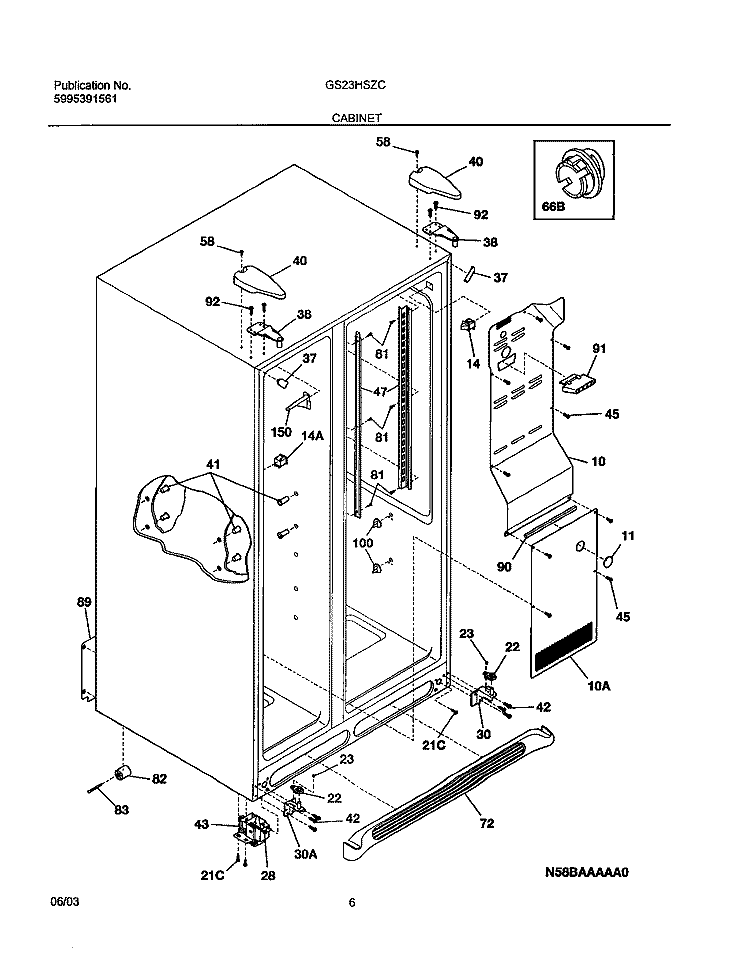CABINET Diagram and Parts List for GS23HSZCC0  Frigidaire Refrigerator