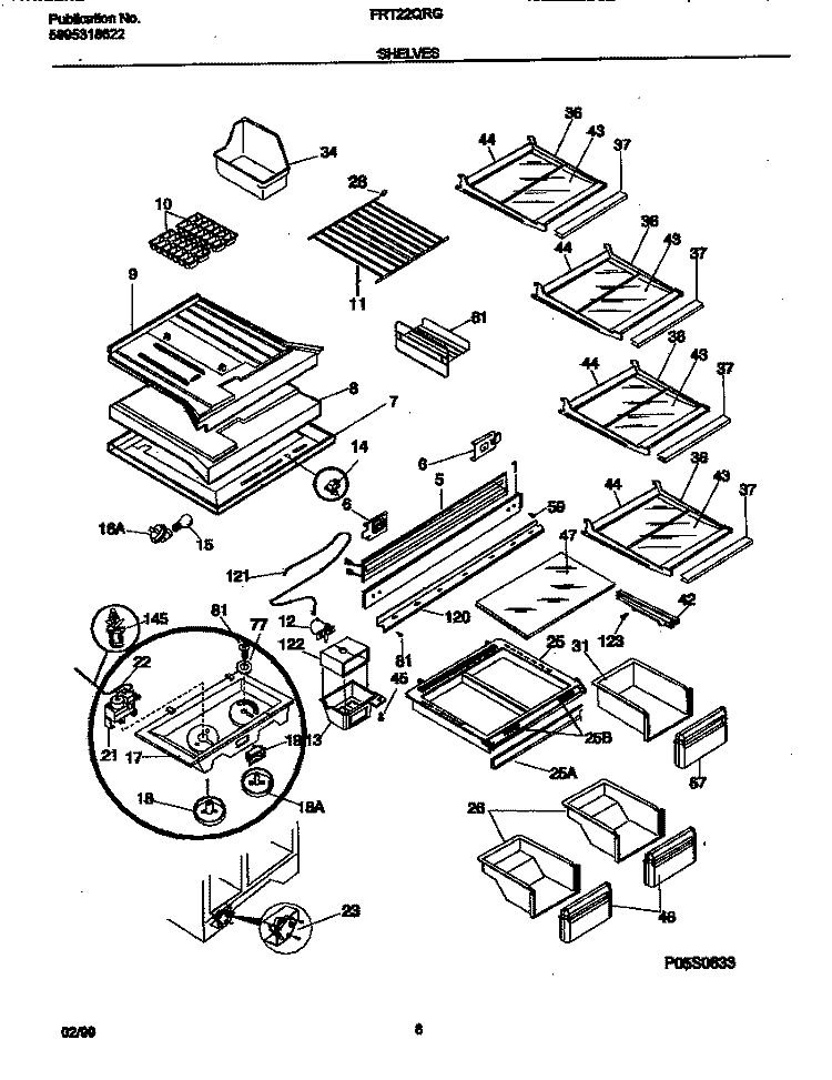 SHELVES Diagram and Parts List for FRT22QRGD3  Frigidaire Refrigerator