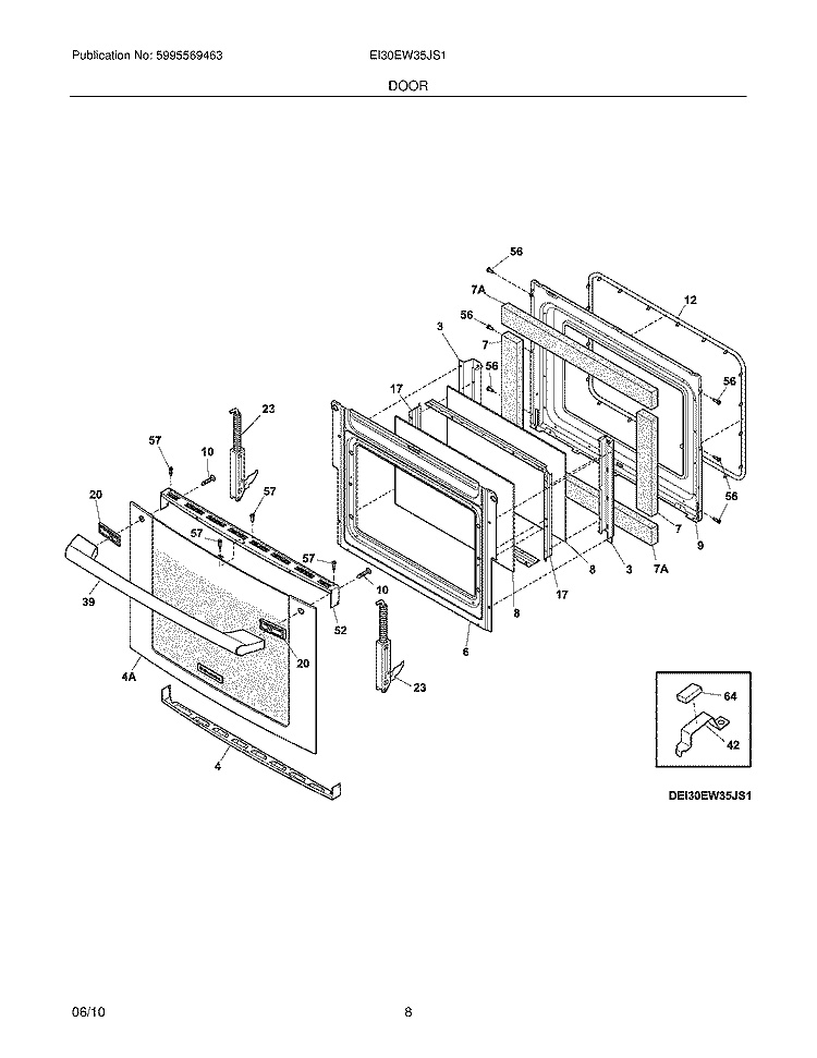 DOOR Diagram and Parts List for EI30EW35JS1  Electrolux Wall Oven