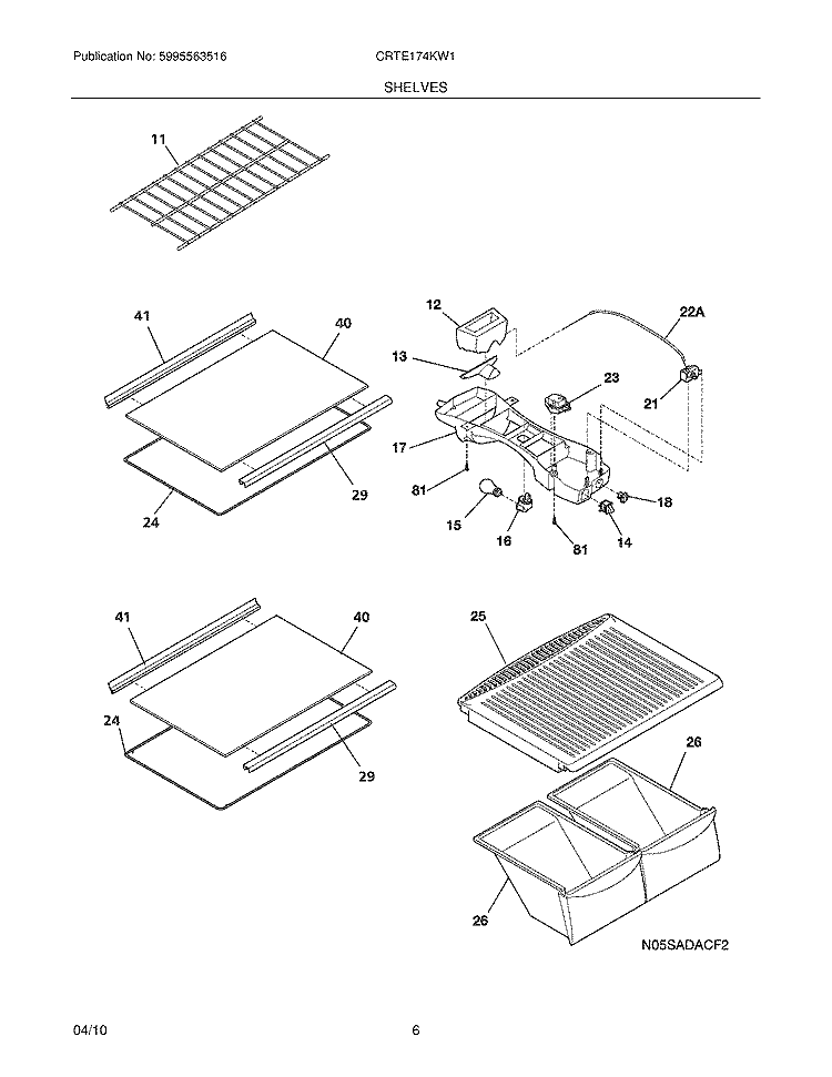 SHELVES Diagram and Parts List for CRTE174KW1  Crosley Refrigerator