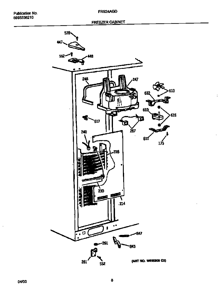 FREEZER CABINET Diagram and Parts List for FRS24AGDB0  Frigidaire Refrigerator