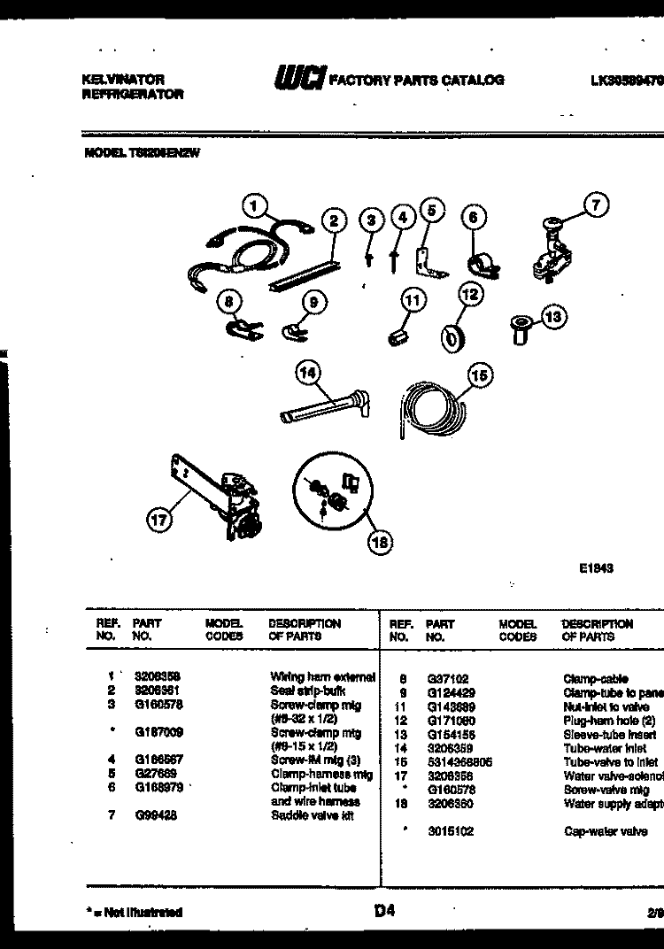 ICE MAKER INSTALLATION PARTS Diagram and Parts List for TSI206EN2D  Kelvinator Refrigerator