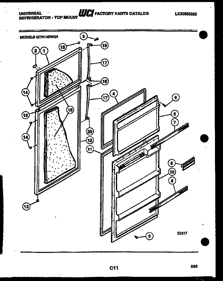 DOOR PARTS Diagram and Parts List for GTN140WB3  Frigidaire Refrigerator