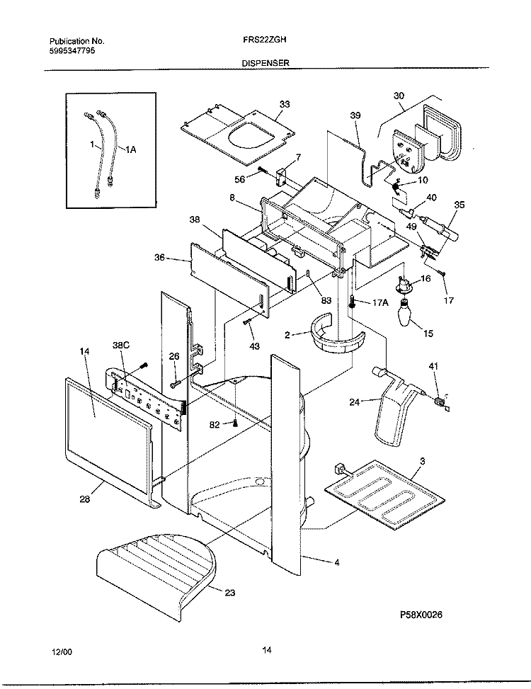 DISPENSER Diagram and Parts List for FRS22ZGHD6  Frigidaire Refrigerator