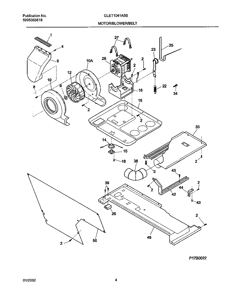 DRY MTR, BELT Diagram and Parts List for GLET1041AS0  Frigidaire Washer Dryer Combo
