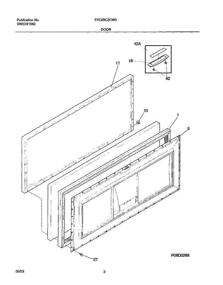 DOOR Diagram and Parts List for FFC09C2CW0  Frigidaire Freezer