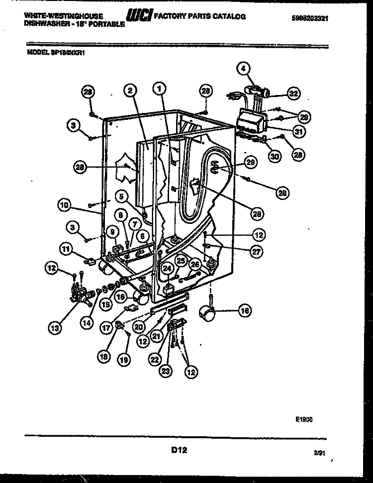 CABINET PARTS Diagram and Parts List for SP184NXR1  Frigidaire Dishwasher