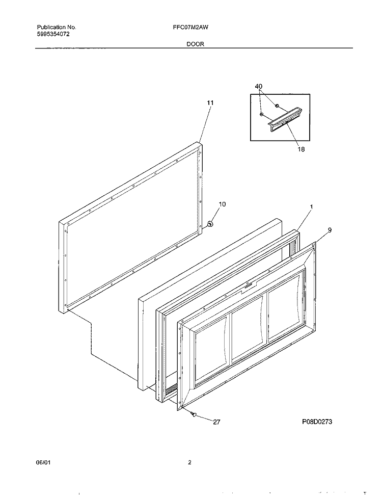 DOOR Diagram and Parts List for FFC07M2AW0  Frigidaire Freezer