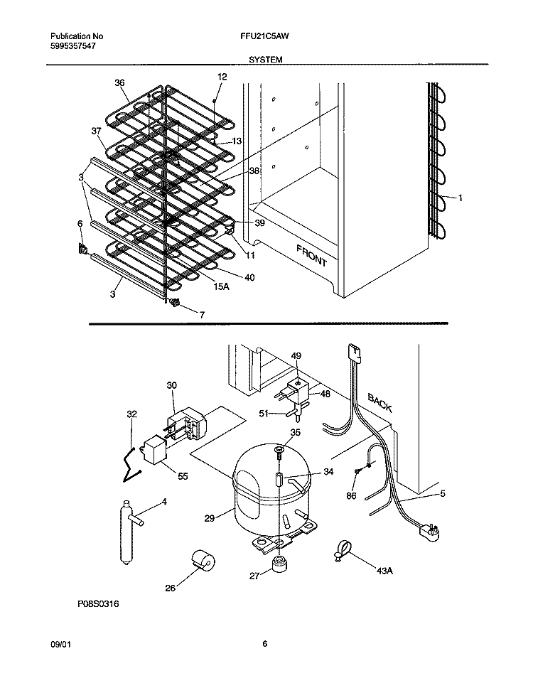 SYSTEM Diagram and Parts List for FFU21C5AW0  Frigidaire Freezer