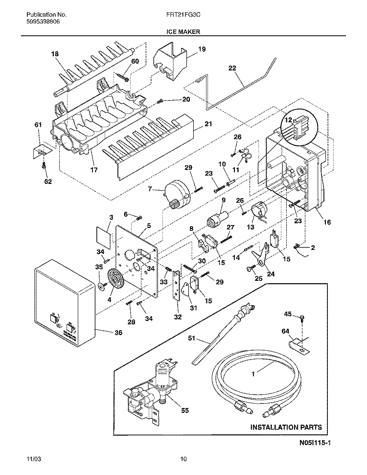 ICE MAKER Diagram and Parts List for FRT21FG3CQ1  Frigidaire Refrigerator