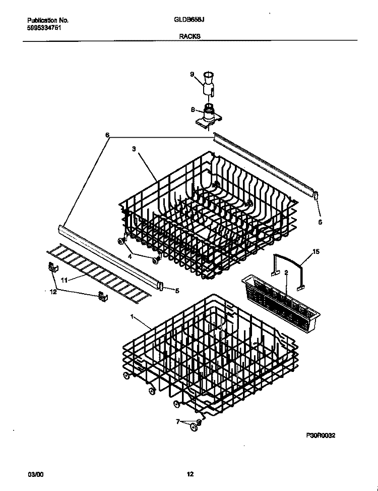 RACK Diagram and Parts List for GLDB656JB0  Frigidaire Dishwasher
