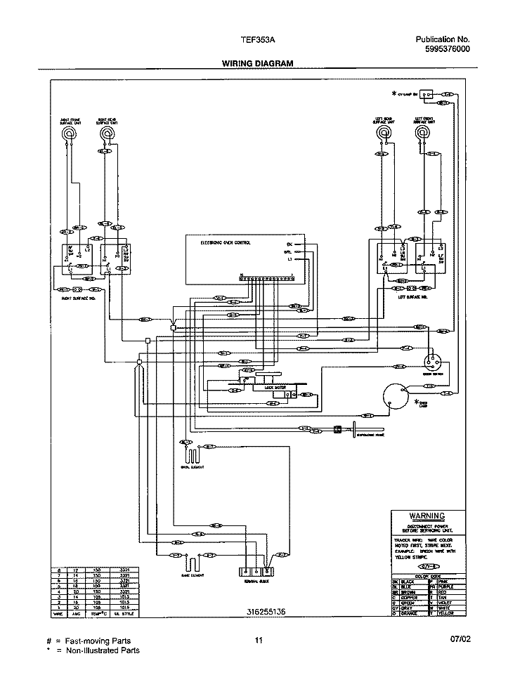 WIRING DIAGRAM Diagram and Parts List for TEF353AQC  Tappan Range