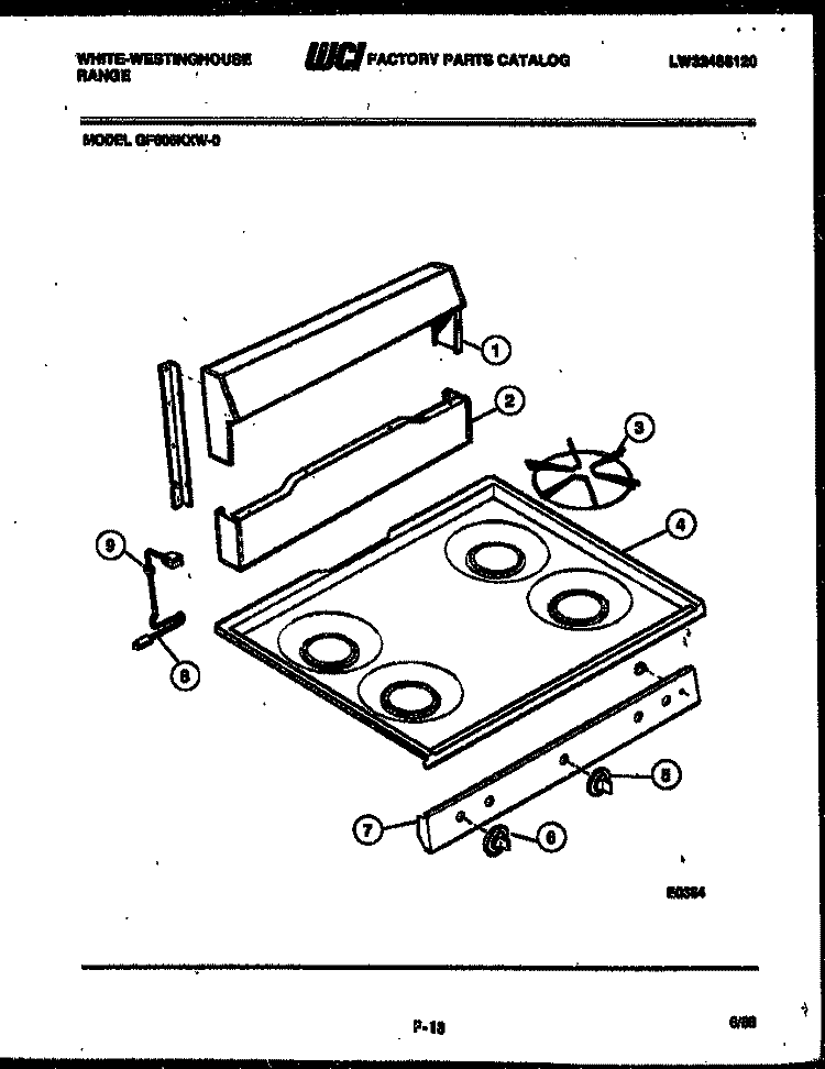 BACKGUARD AND COOKTOP PARTS Diagram and Parts List for GF606KXD0  Frigidaire Range