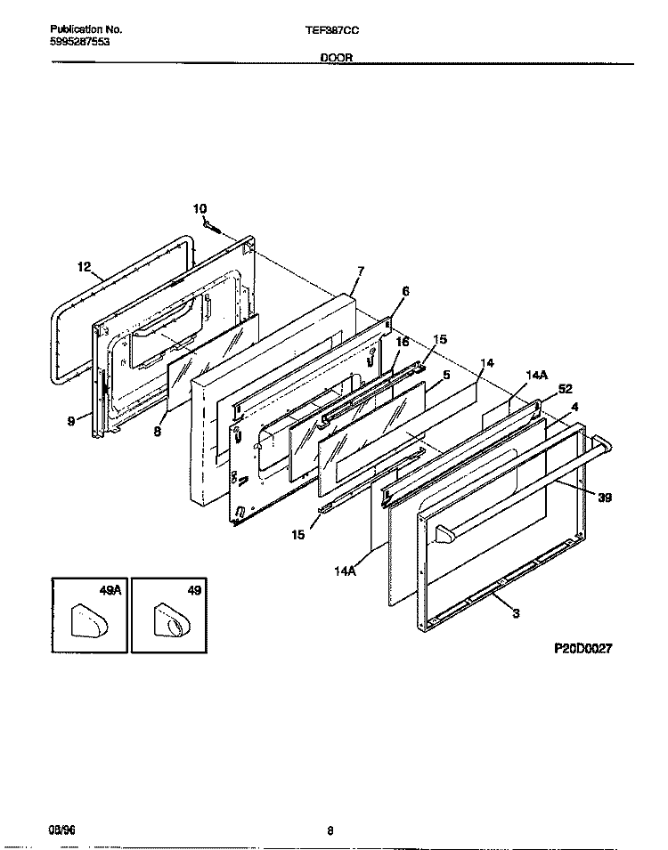 DOOR Diagram and Parts List for TEF387CCSC  Tappan Range