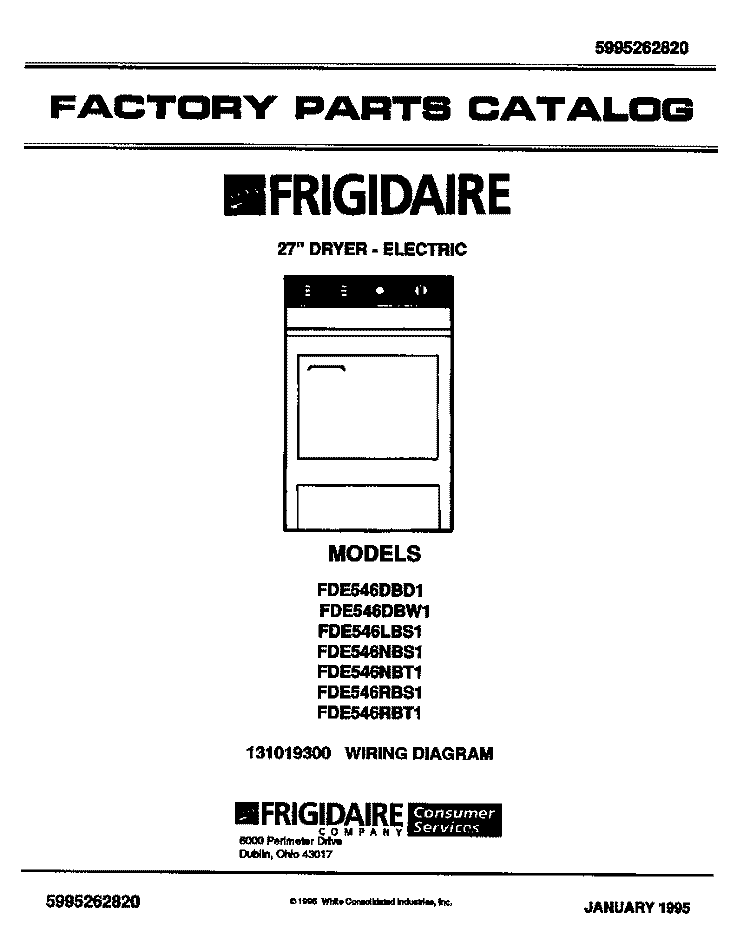 COVER Diagram and Parts List for FDE546RBT1  Frigidaire Dryer