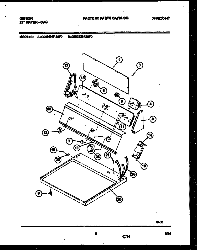 CONSOLE AND CONTROL PARTS Diagram and Parts List for GDG436RBW0  Gibson Dryer