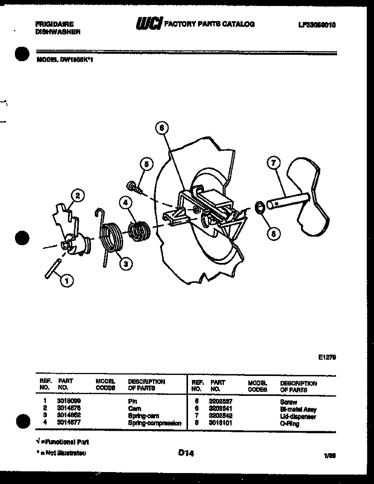 CAM Diagram and Parts List for DW1805KF1  Frigidaire Dishwasher