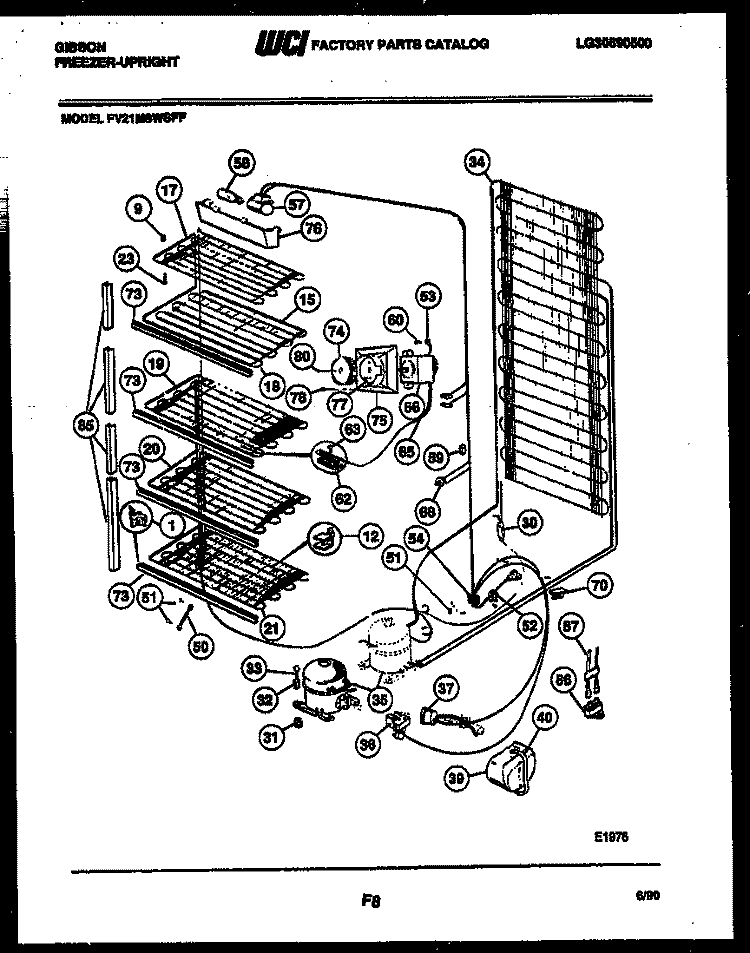 SYSTEM AND ELECTRICAL PARTS Diagram and Parts List for FV21M8WSFF  Gibson Freezer