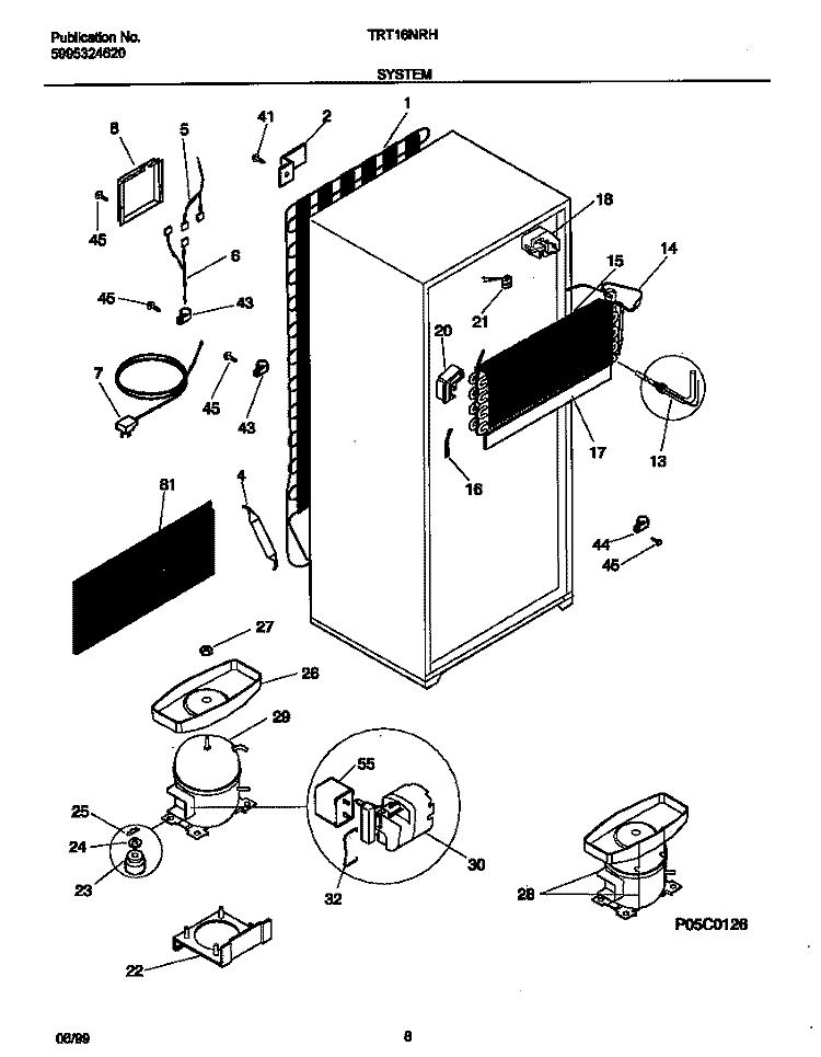 SYSTEM Diagram and Parts List for TRT16NRHW0  Frigidaire Refrigerator