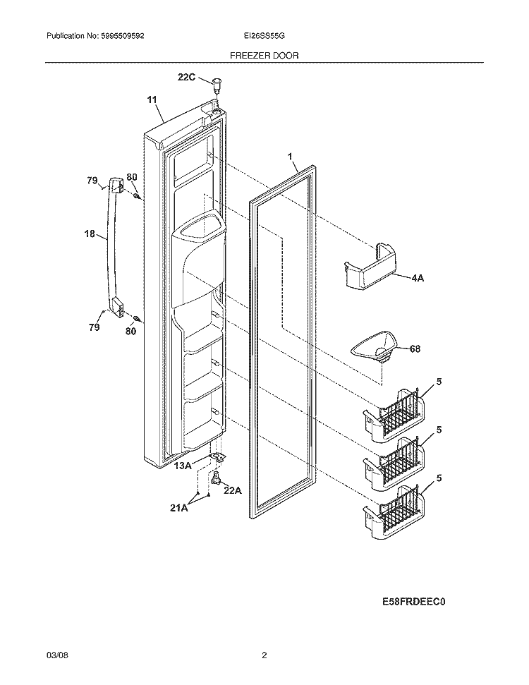 FREEZER DOOR Diagram and Parts List for EI26SS55GS0  Electrolux Refrigerator