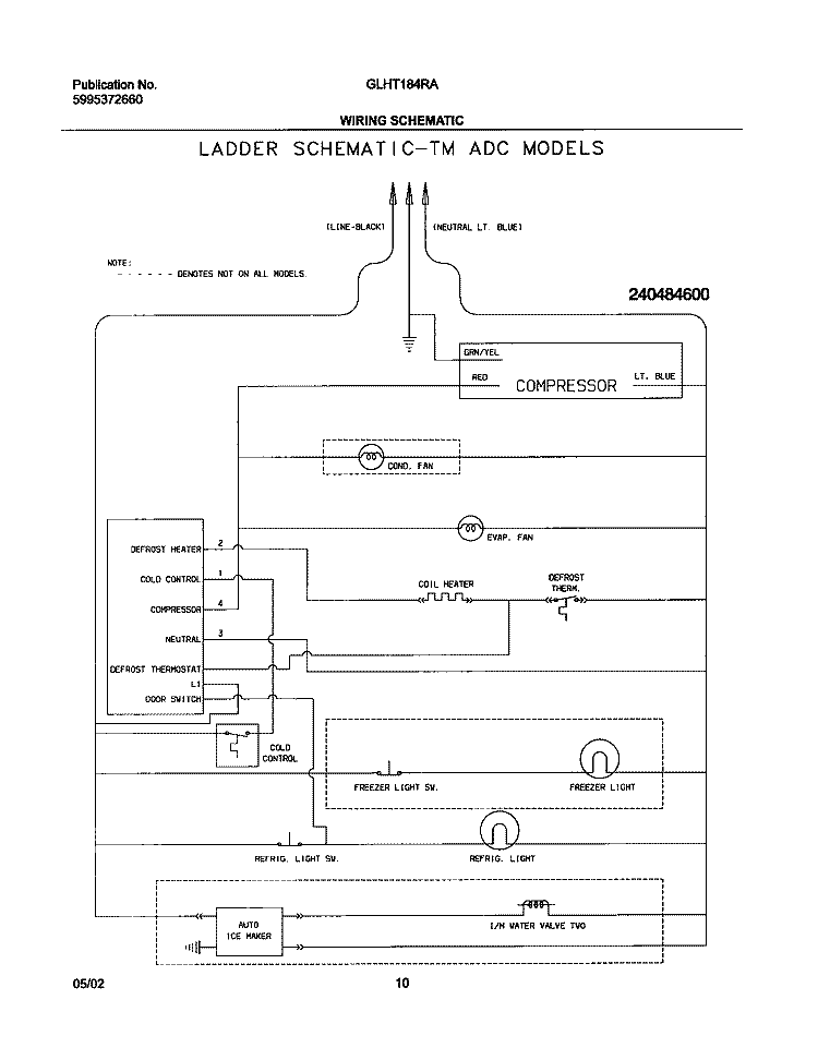 WIRING SCHEMATIC Diagram and Parts List for GLHT184RAB5  Frigidaire Refrigerator