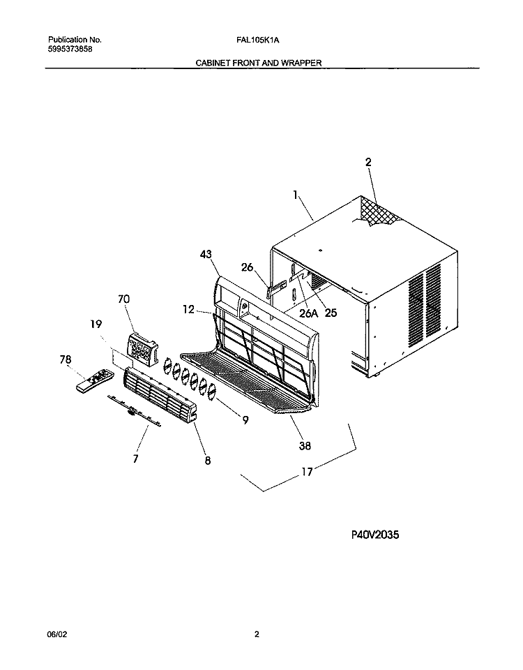 WRAPPER Diagram and Parts List for FAL105K1A3  Frigidaire Air Conditioner