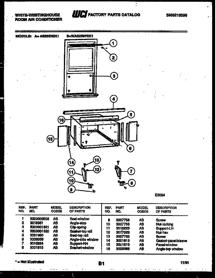 CABINET AND INSTALLATION PARTS Diagram and Parts List for AS256N2K1  Frigidaire Air Conditioner