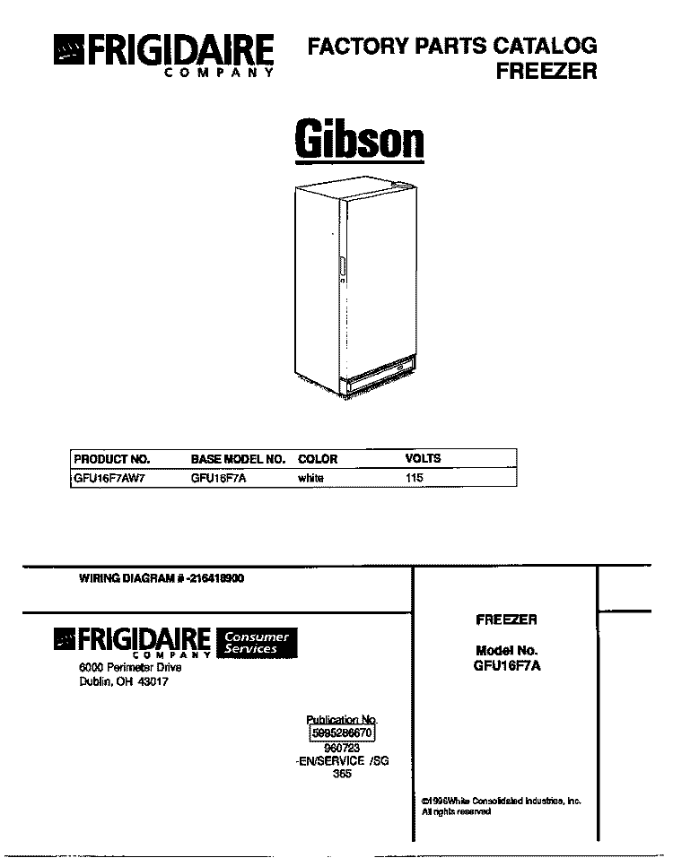 COVER Diagram and Parts List for GFU16F7AW7  Gibson Freezer