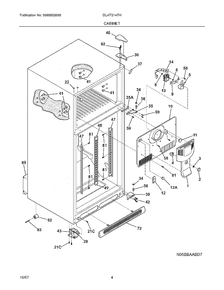 CABINET Diagram and Parts List for GLHT214THS0  Frigidaire Refrigerator