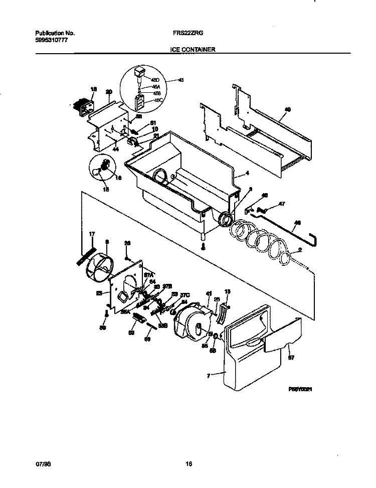 ICE CONTAINER Diagram and Parts List for FRS22ZRGB1  Frigidaire Refrigerator