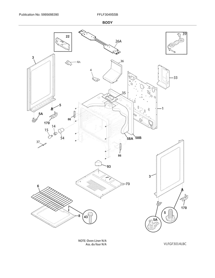 Body Diagram and Parts List for FFLF3049SSB  Frigidaire Range