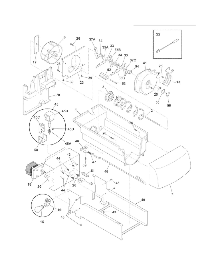Ice Container Diagram and Parts List for FPHC2398LF4  Frigidaire Refrigerator