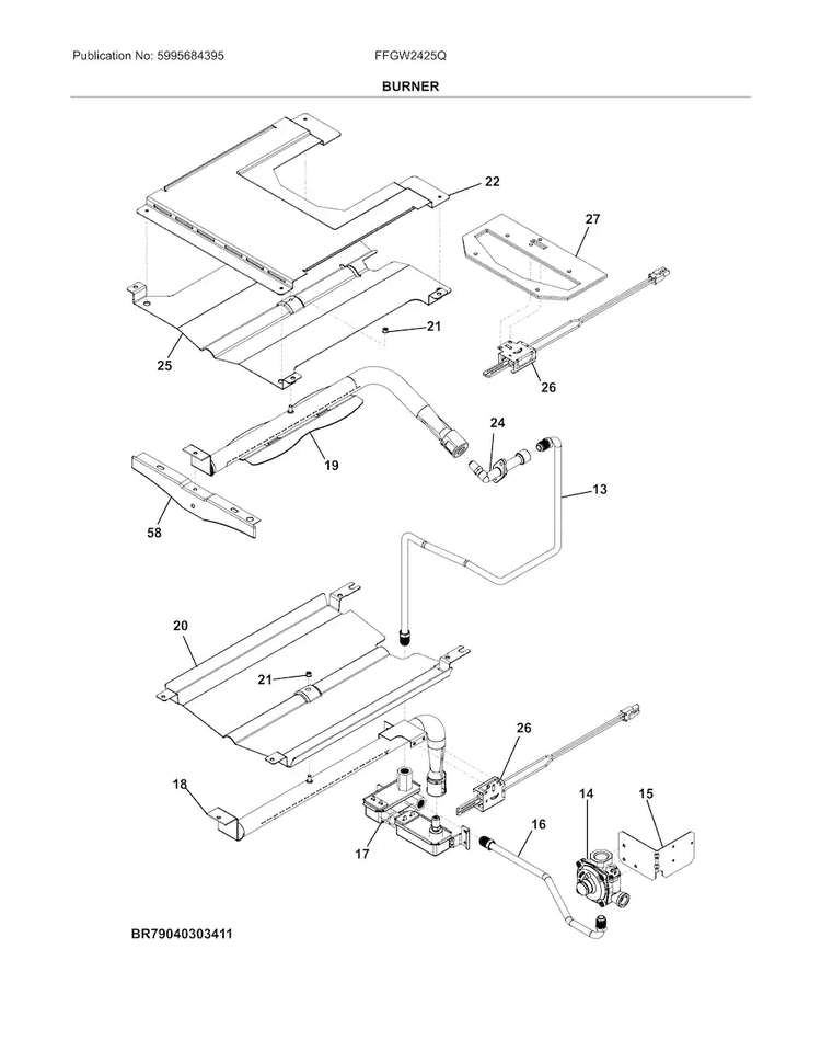 Burner Diagram and Parts List for FFGW2425QBB  Frigidaire Wall Oven