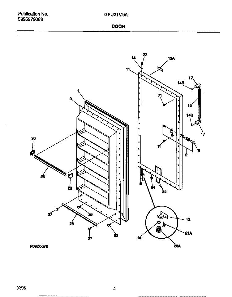 DOOR Diagram and Parts List for GFU21M9AW6  Gibson Freezer