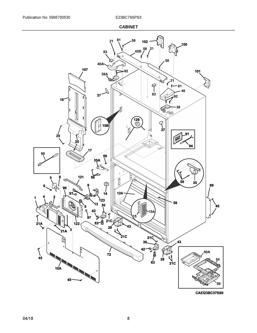 Cabinet Diagram and Parts List for E23BC79SPS3  Frigidaire Refrigerator