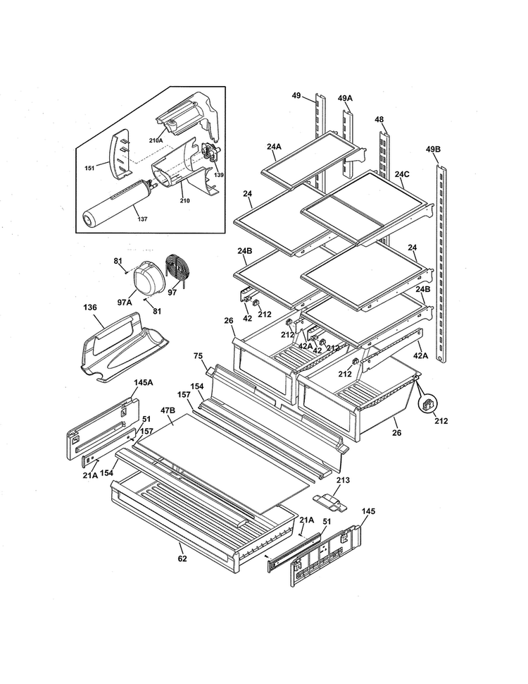Shelves Diagram and Parts List for LGHB2867PF3  Frigidaire Refrigerator