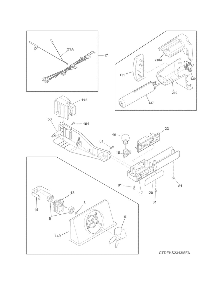 Controls Diagram and Parts List for FFHS2313LPD  Frigidaire Refrigerator