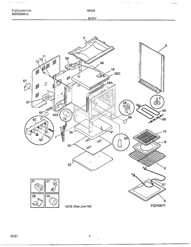 Body Diagram and Parts List for 484360D  Frigidaire Range