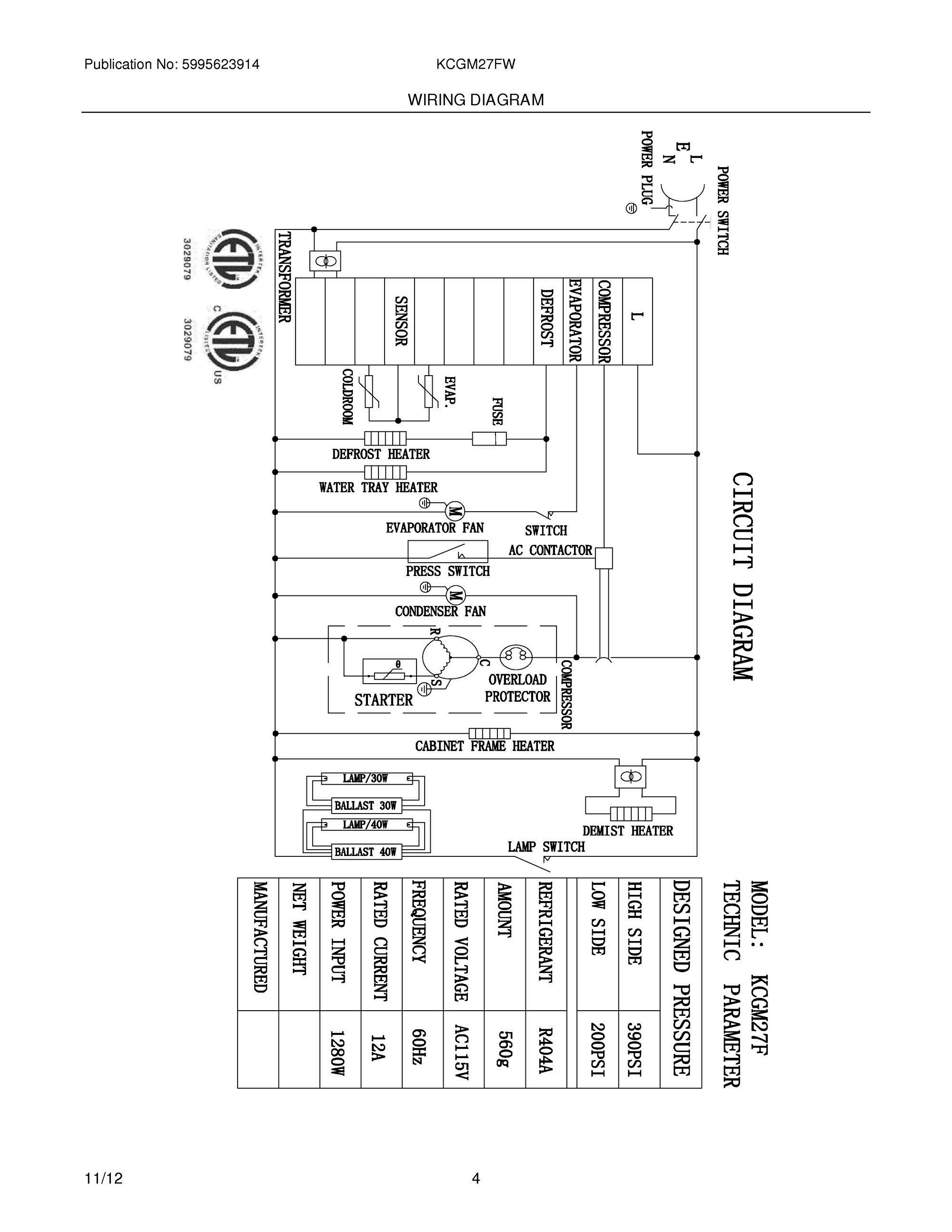 04 - WIRING DIAGRAM Diagram and Parts List for KCGM27FW  Frigidaire Freezer