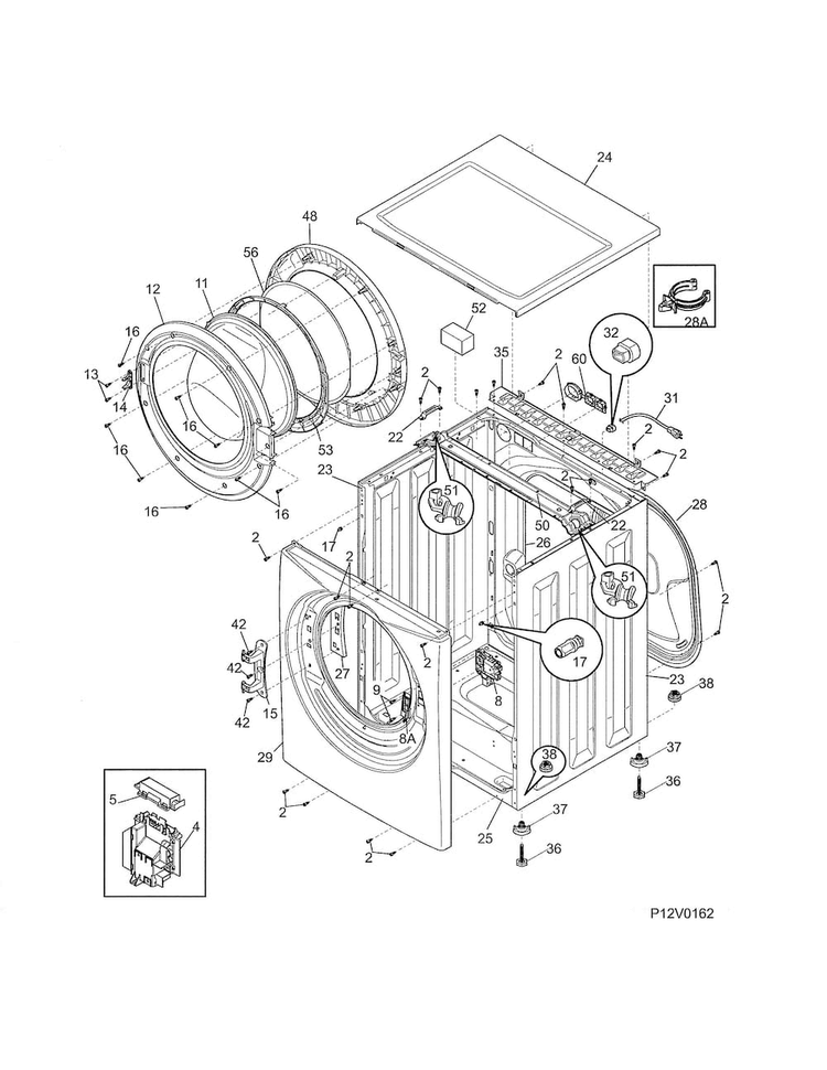 Cabinet/top Diagram and Parts List for 970L48422E0  Frigidaire Washer