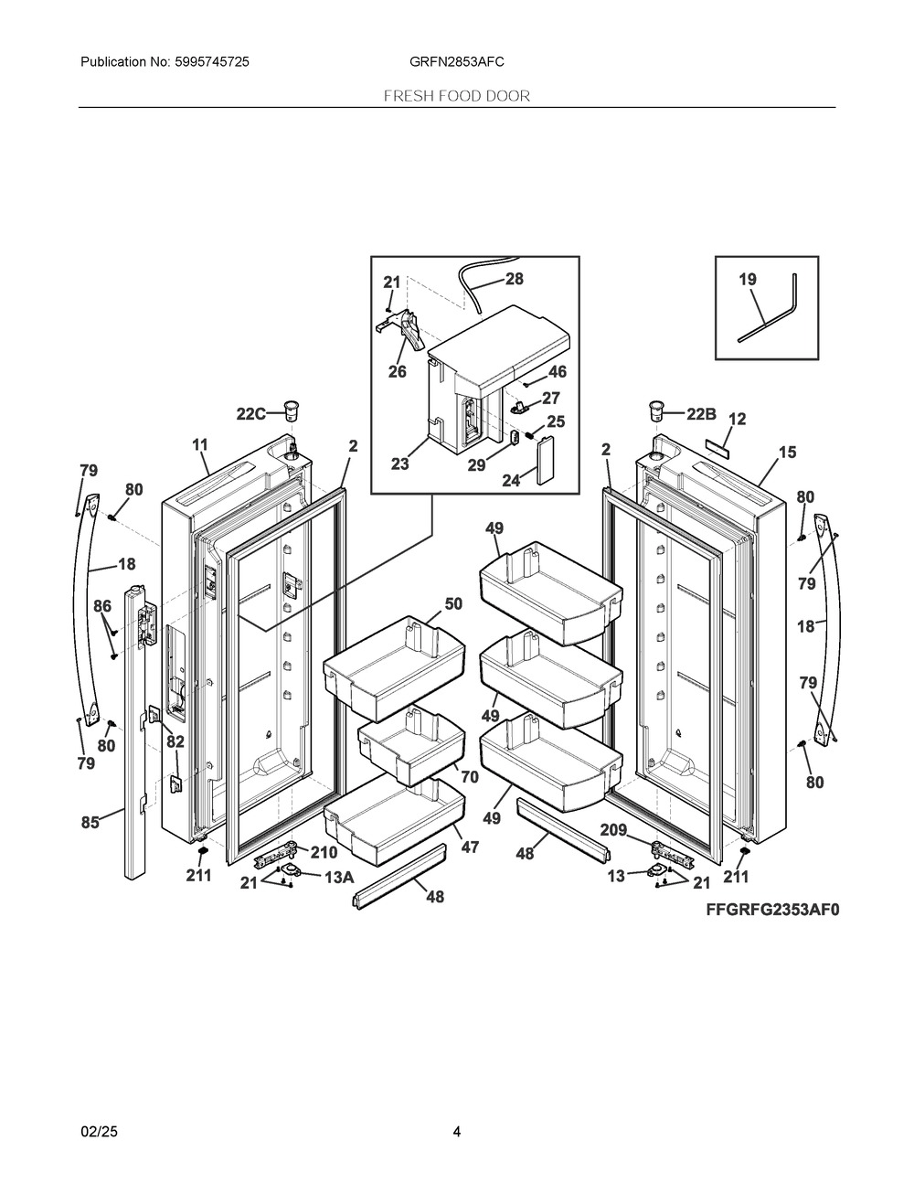 Fresh Food Door Diagram and Parts List for GRFN2853AFC  Frigidaire Refrigerator