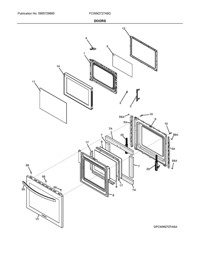 Doors Diagram and Parts List for FCWM2727ABD  Frigidaire Microwave Oven Combo