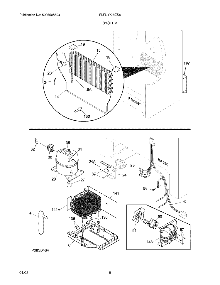 SYSTEM Diagram and Parts List for PLFU1778ES4  Frigidaire Freezer